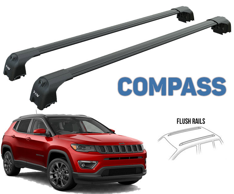 Jeep Compass Roof Rack-Crossbars Fits to for Flush Roof Rails Black Color Jeep Compass Roof Rack-Crossbars Fits to for Flush Roof Rails Black Color